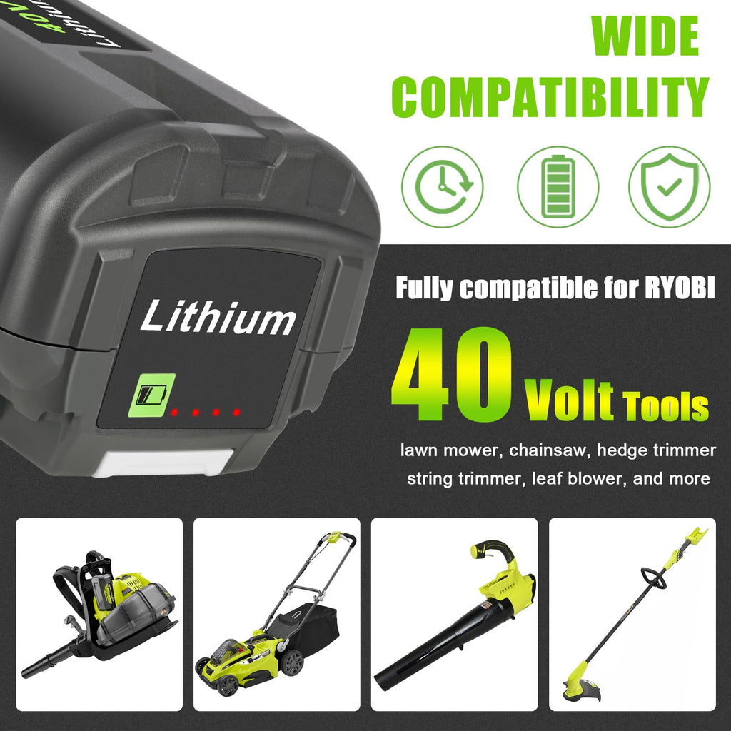 JYJZPB For Ryobi 6.0Ah 40V Li-ion Battery For OP40401 OP4050A OP4050 RY40502 RY40200 RY40400 Cordless Power Tools Rechargeable Battery