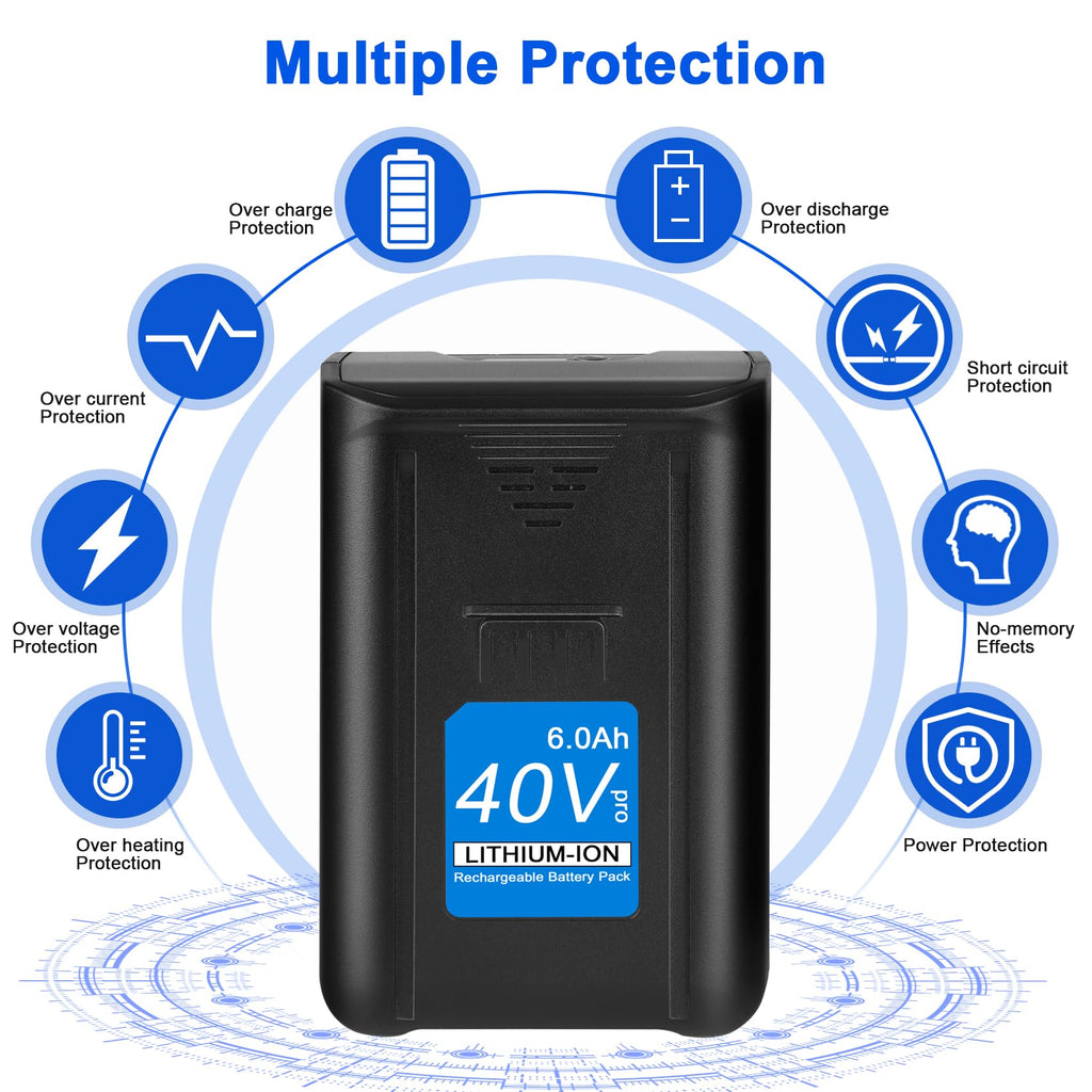 JYJZPB 6.0Ah 40V Max Battery for Kobalt, High Capacity, KB245-06 KB540-06 KB2540C-06 KB440-03 KB440-06 KB640-03 KB240-06