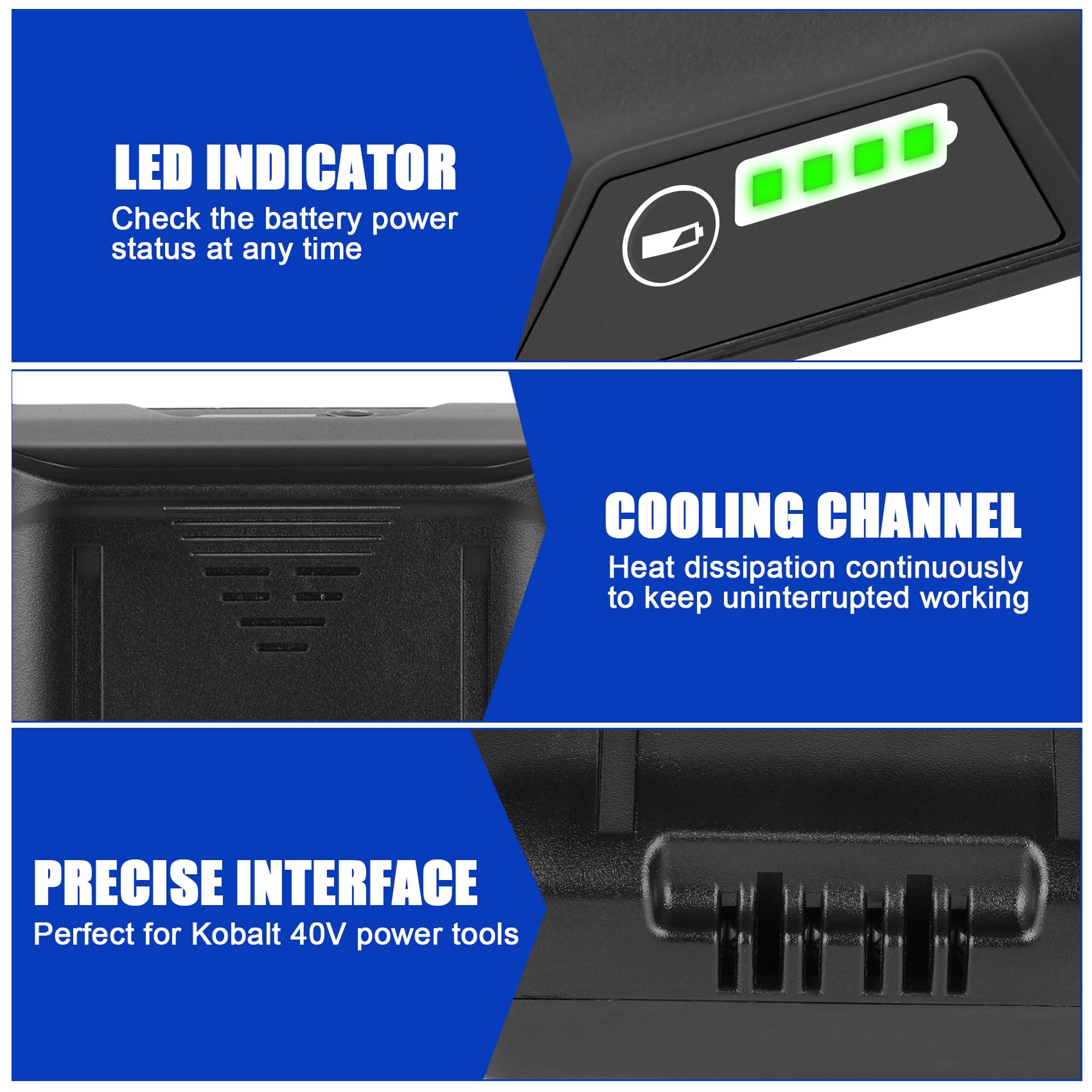 JYJZPB 6.0Ah 40V Max Battery for Kobalt, High Capacity, KB245-06 KB540-06 KB2540C-06 KB440-03 KB440-06 KB640-03 KB240-06