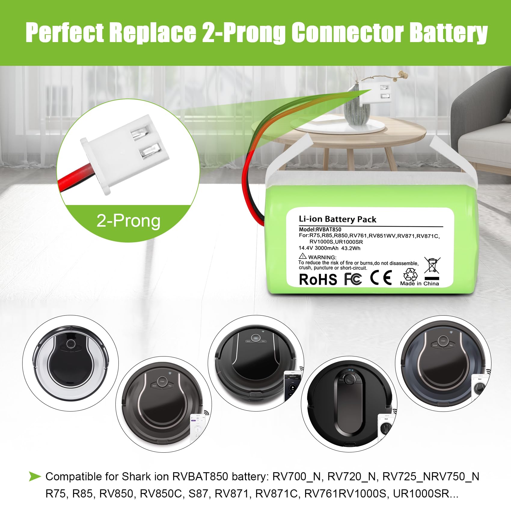 JYJZPB For Shark Vacuum Cleaner Battery 3.0Ah RVBAT850 Battery for Shark Ion Robot RV1001AE R75 R85 R761 RV850 RV1000S RV1000VL