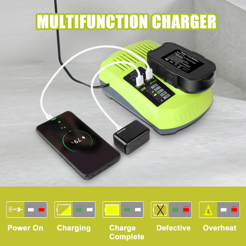 JYJZPB 2 Pack 3.5Ah For Ryobi 18V Battery and Charger Combo Compatible for Ryobi ONE+ Battery P102 P103 P104 P105 P107 P109 P117