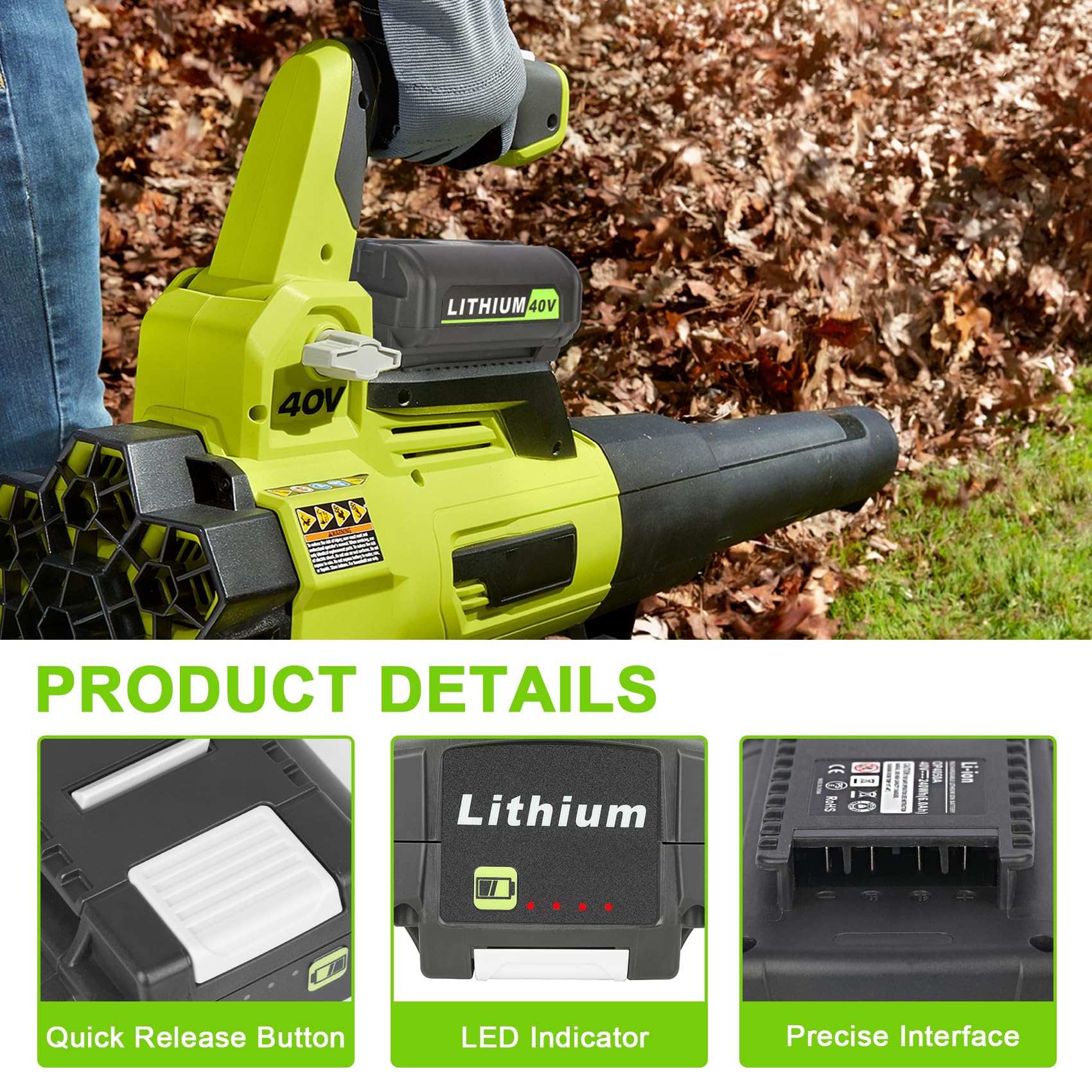 JYJZPB For Ryobi 6.0Ah 40V Li-ion Battery For OP40401 OP4050A OP4050 RY40502 RY40200 RY40400 Cordless Power Tools Rechargeable Battery