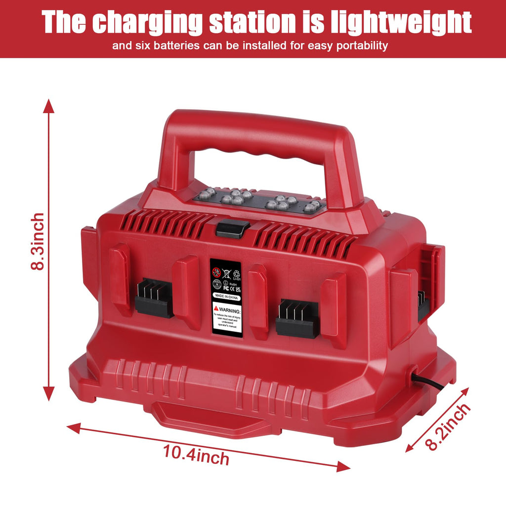JYJZPB 6 Port Charger Replace for Milwaukee Charger Station, Compatible for Milwaukee 18V M18 Battery,Support Simultaneous Charging