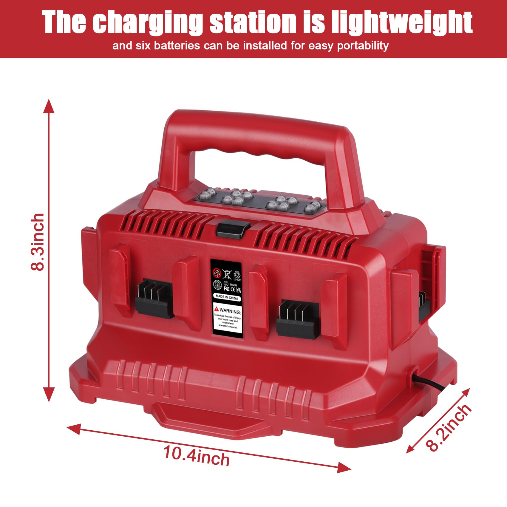 JYJZPB 6 Port Charger Replace for Milwaukee Charger Station, Compatible for Milwaukee 18V M18 Battery,Support Simultaneous Charging